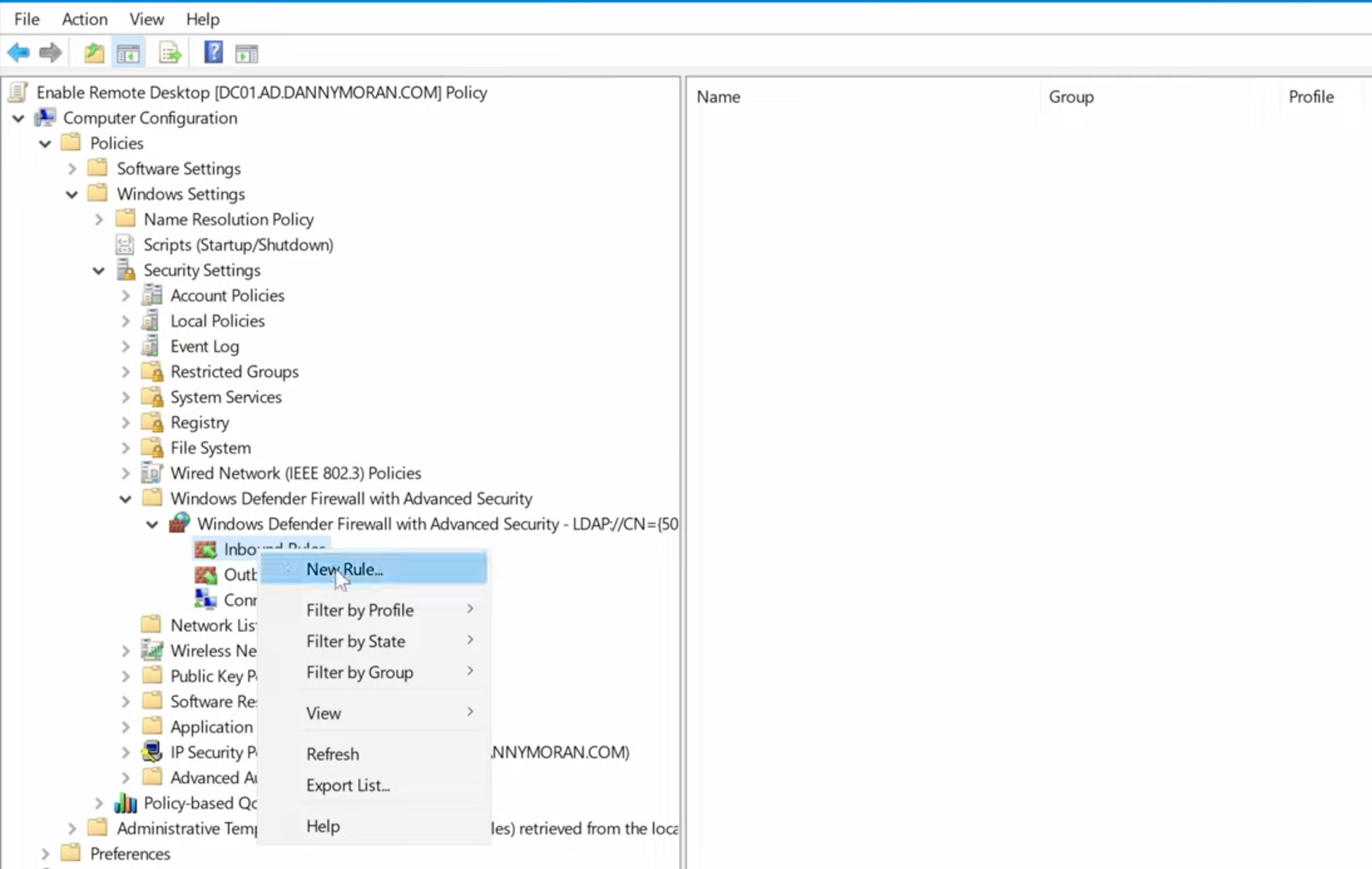Firewall AllowsRemote Desktop